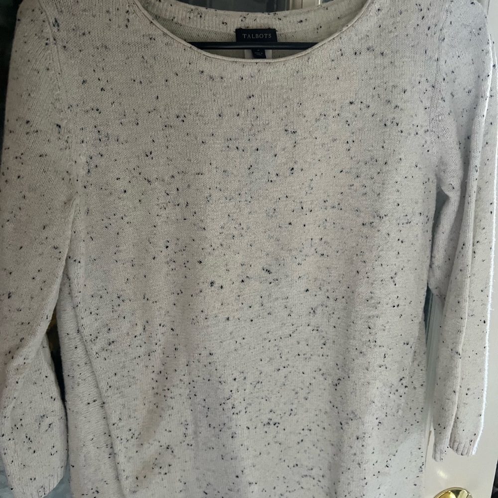 Talbots Cream and Black Crew Neck Sweater with Relaxed Fit